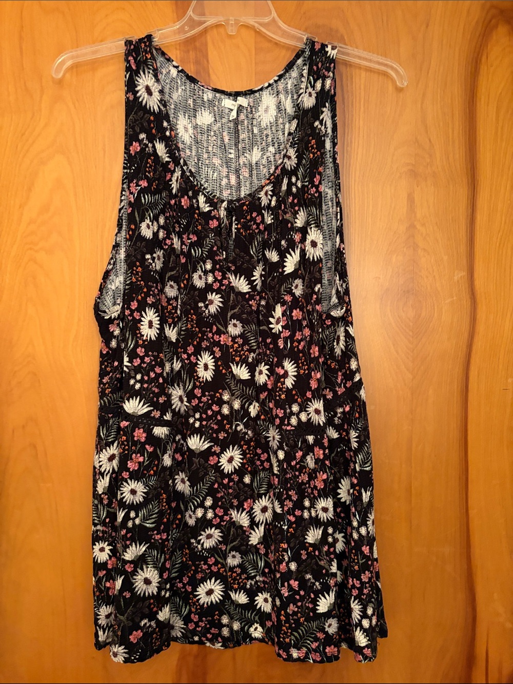 Maurices Black Floral Tank Top with White & Orange Flowers